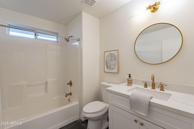 full bathroom with shower / washtub combination, toilet, and vanity