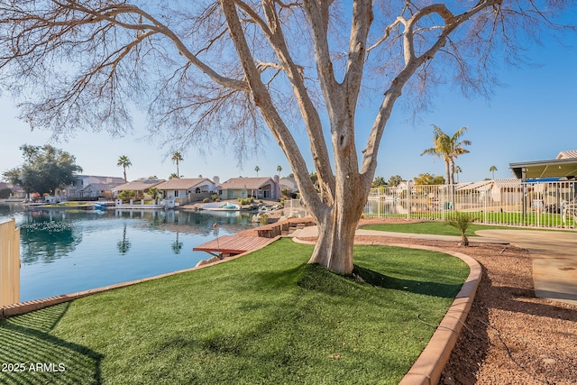 view of yard with a water view