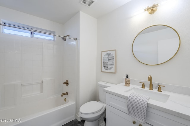 full bathroom with vanity, shower / washtub combination, and toilet