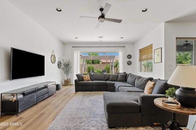 1500 E Sagittarius Pl, Chandler, AZ 85249 - living area featuring ceiling fan, light wood-type flooring, and recessed lighting
