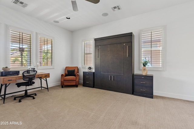 1500 E Sagittarius Pl, Chandler, AZ 85249 - home office featuring carpet floors, ceiling fan, baseboards, and healthy amount of natural light