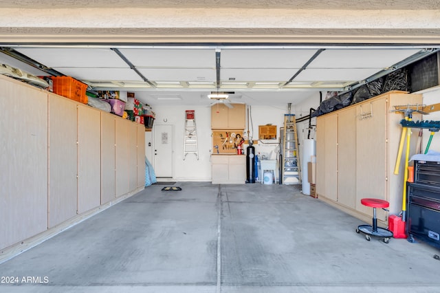 garage featuring a garage door opener and gas water heater