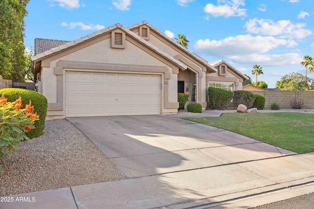 4220 E San Angelo Ave, Gilbert, AZ 85234 - view of front of house with a tile roof, an attached garage, stucco siding, and concrete driveway
