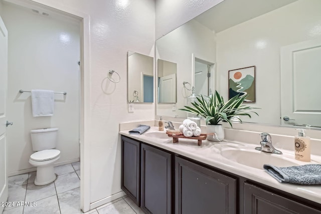 bathroom featuring tile patterned flooring, vanity, and toilet