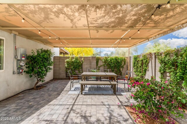 view of patio / terrace featuring a fenced backyard and outdoor dining space