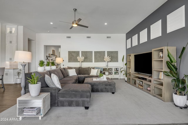 living room featuring ceiling fan