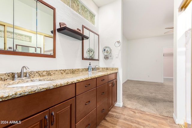 bathroom with vanity and hardwood / wood-style floors