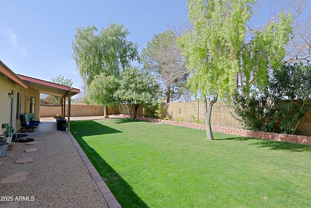 view of yard featuring a fenced backyard and a patio