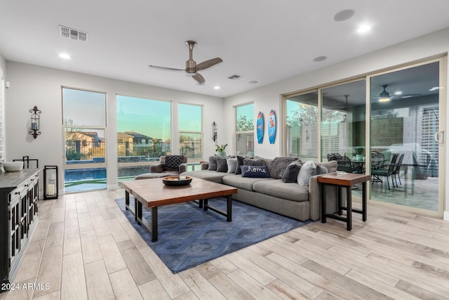 living room with ceiling fan