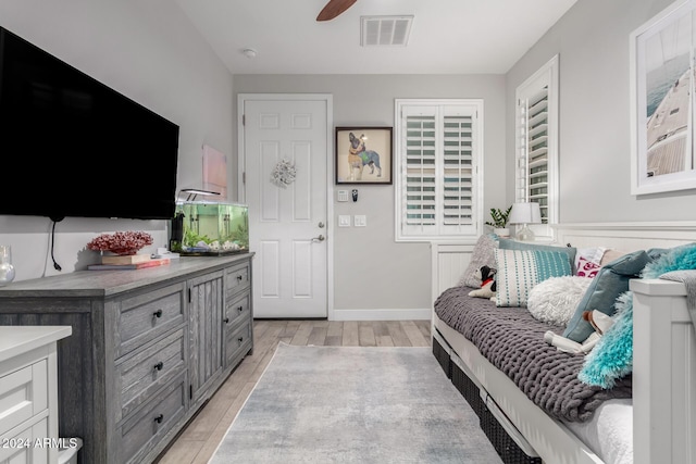 interior space featuring ceiling fan