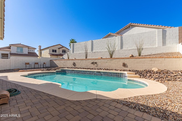view of pool with a patio, a fenced backyard, and a fenced in pool