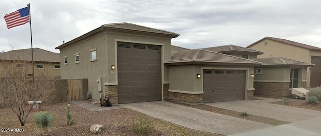 prairie-style house with a garage