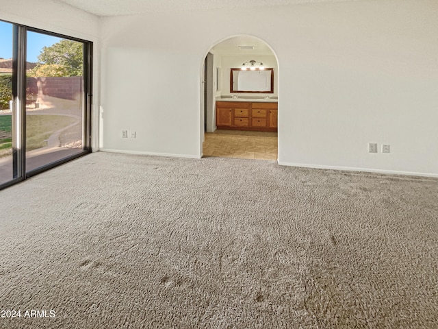 unfurnished room featuring light carpet