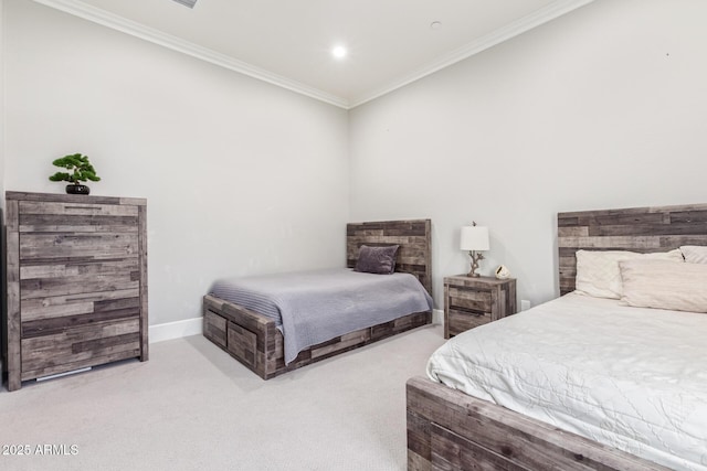 carpeted bedroom with crown molding