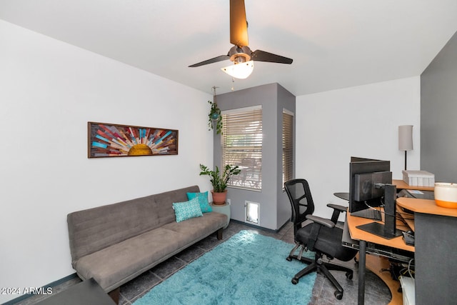 home office with ceiling fan