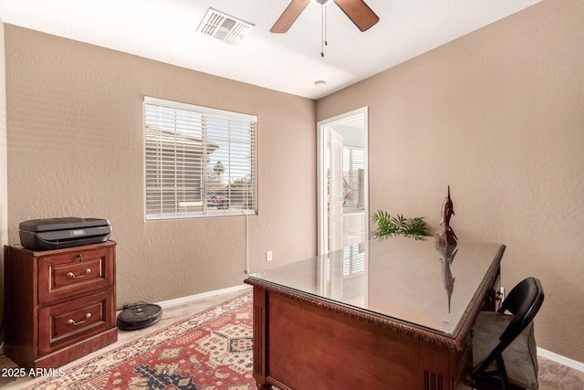 home office featuring ceiling fan