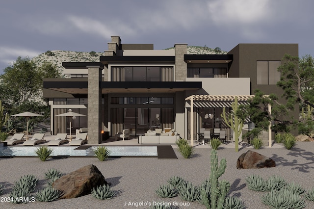 14521 E Corrine Dr, Scottsdale, AZ 85259 - back of property with an outdoor hangout area, a balcony, a pergola, and a patio