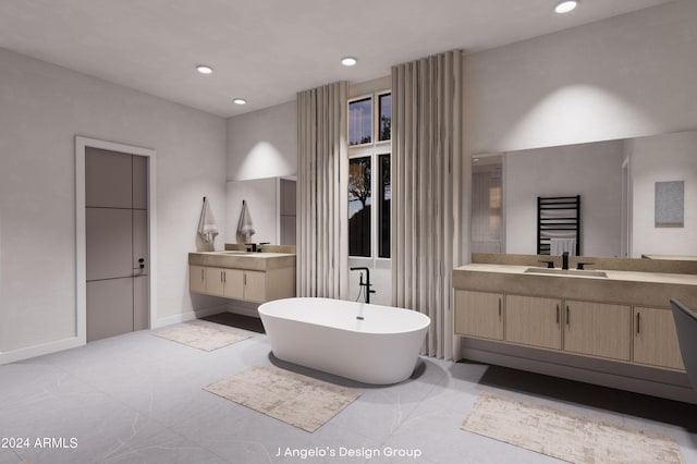 bathroom with vanity and a bath