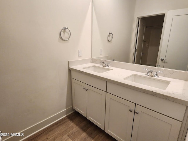 bathroom with vanity and wood-type flooring