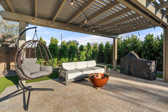 view of patio / terrace with a pergola and an outdoor hangout area