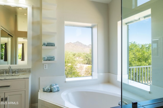 9571 E Nittany Dr, Scottsdale, AZ 85255 - full bath featuring vanity, a bath, and a mountain view