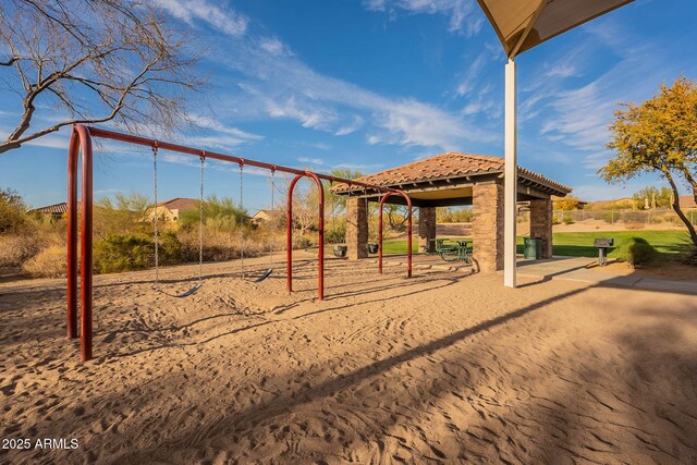 community play area with a gazebo