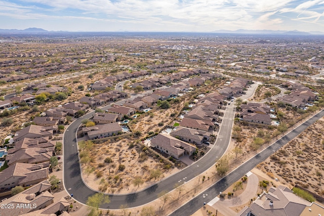 aerial view featuring a residential view and a mountain view