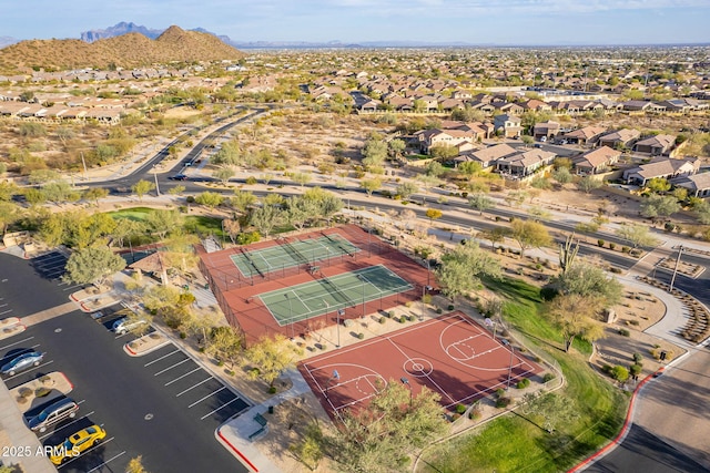 birds eye view of property featuring a residential view and a mountain view