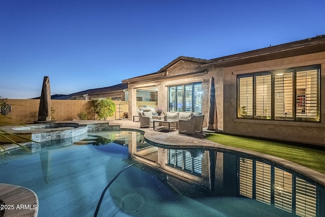 view of pool with a patio area, a fenced backyard, an outdoor hangout area, and a fenced in pool