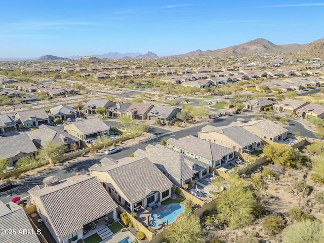 birds eye view of property featuring a residential view and a mountain view