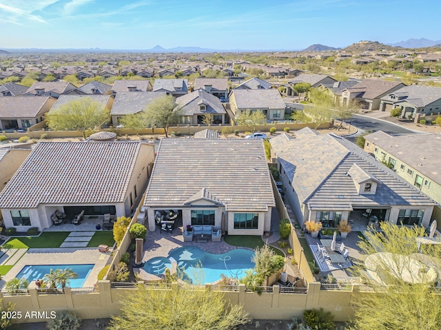 aerial view with a residential view and a mountain view