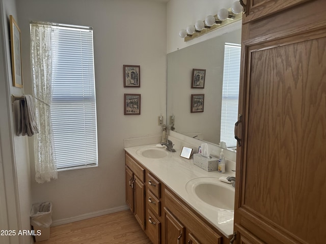 bathroom featuring vanity and wood-type flooring