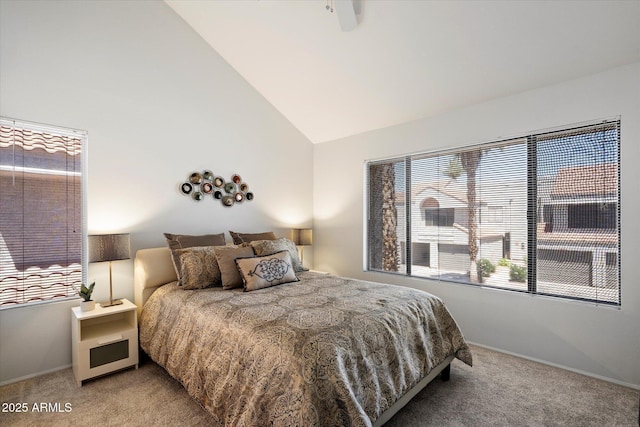 10115 E Mountain View Rd Unit 2061, Scottsdale, AZ 85258 - bedroom with light colored carpet and high vaulted ceiling
