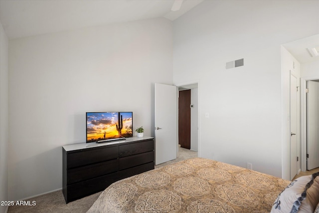10115 E Mountain View Rd Unit 2061, Scottsdale, AZ 85258 - bedroom with light carpet and high vaulted ceiling