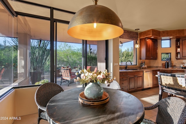 dining room featuring a healthy amount of sunlight and sink