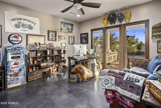 home office featuring ceiling fan