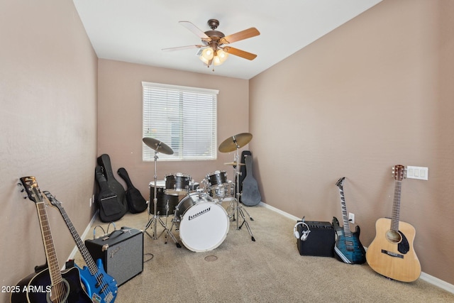 11142 E Ravenna Ave, Mesa, AZ 85212 - game room featuring ceiling fan, baseboards, and carpet flooring