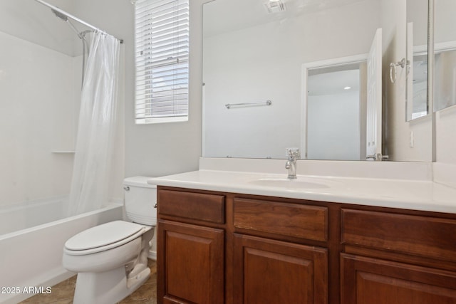 11142 E Ravenna Ave, Mesa, AZ 85212 - bathroom featuring toilet, vanity, shower / tub combo, and tile patterned floors