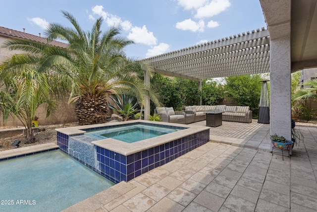 11142 E Ravenna Ave, Mesa, AZ 85212 - view of pool with an in-ground hot tub, an outdoor hangout area, a patio area, and a pergola