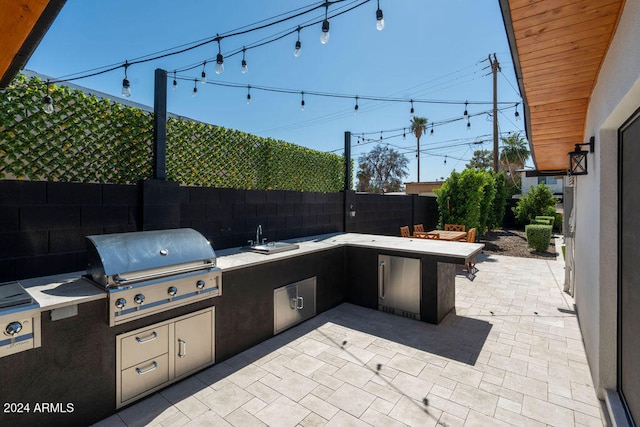 view of patio / terrace with area for grilling, a grill, and sink