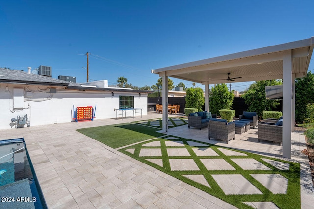 view of patio / terrace featuring central AC unit and outdoor lounge area