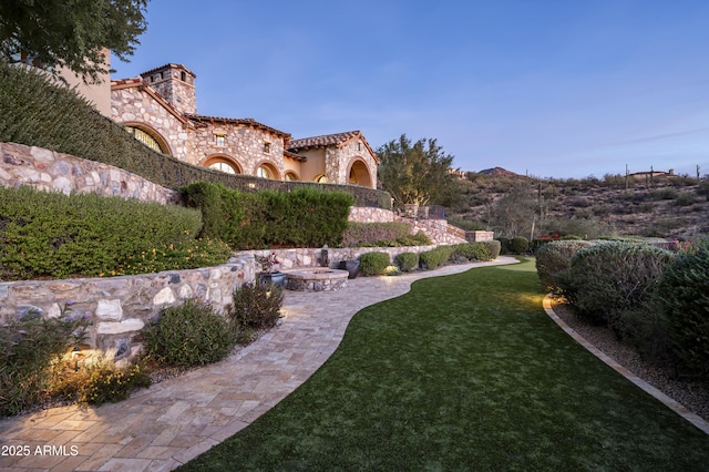 view of yard featuring a mountain view