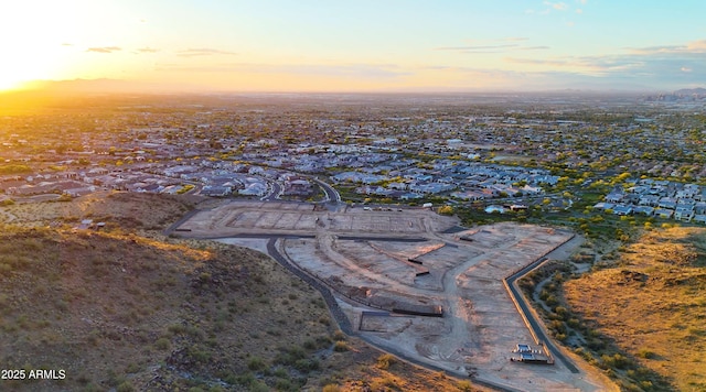 view of aerial view at dusk