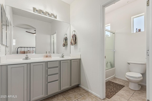 3037 E Hobart St, Gilbert, AZ 85296 - full bath featuring double vanity, enclosed tub / shower combo, and tile patterned flooring