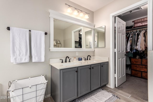 bathroom featuring wood-type flooring and vanity