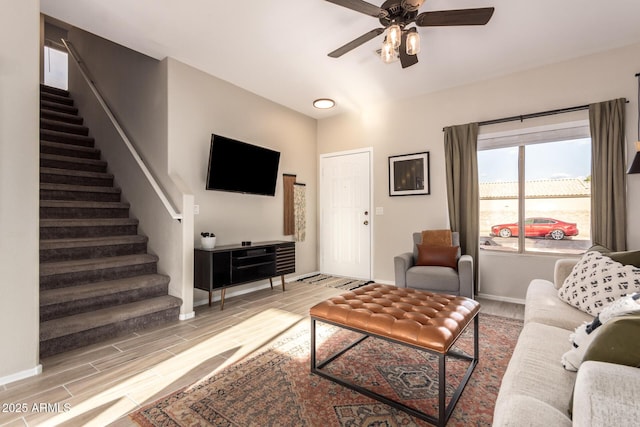 living room with ceiling fan