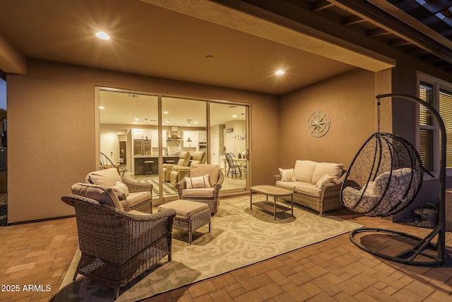 interior space with brick floor and recessed lighting