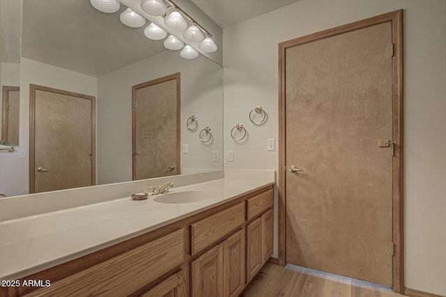 bathroom featuring wood finished floors and vanity