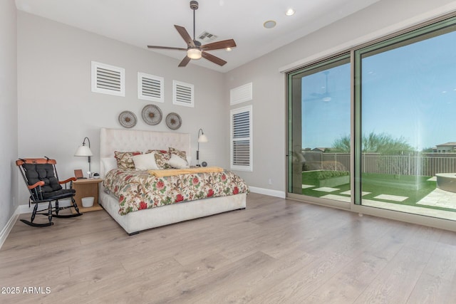 8725 E Menlo Cir, Mesa, AZ 85207 - bedroom featuring access to exterior, wood finished floors, baseboards, and recessed lighting