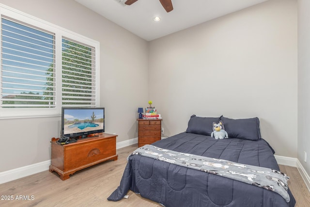 8725 E Menlo Cir, Mesa, AZ 85207 - bedroom featuring wood finished floors, baseboards, recessed lighting, and a ceiling fan